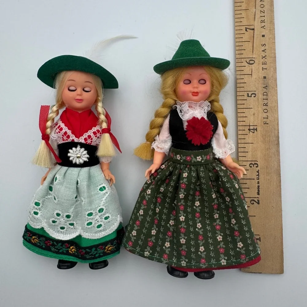 Vintage German Dolls Folk Costume Pair Traditional Attire Collectible Eyes Close